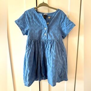Petit Bateau girls blue eyelit dress size 3 good condition